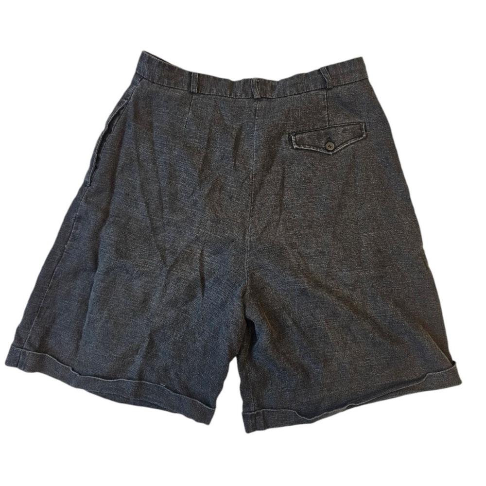 Vintage Diane Von Ramie Linen Pleated Shorts High waist cuff Size 14 Black Gray